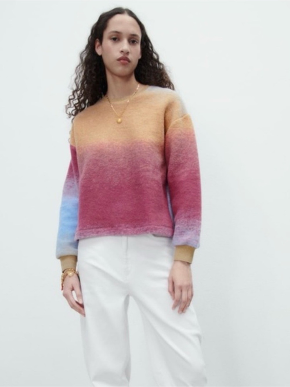 Zara Gradient Crewneck Sweater in Gold, Pink & Blue